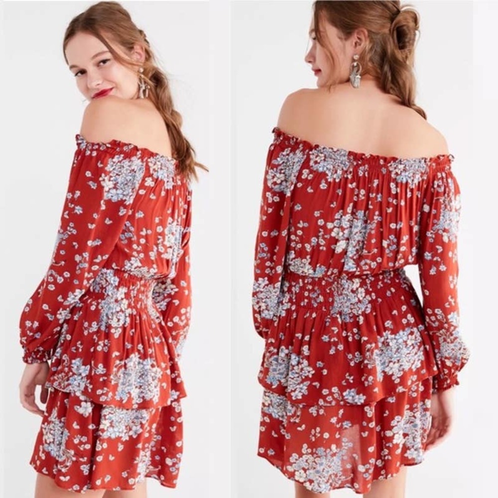 Urban Outfitters Rust Floral Off-Shoulder Mini Dress